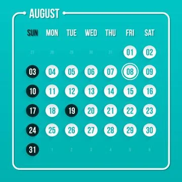 Modern calendar template. August 2014. EPS 10. Stock Illustration