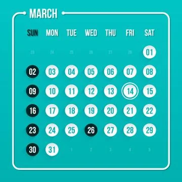 Modern calendar template. March 2014. EPS 10. Stock Illustration