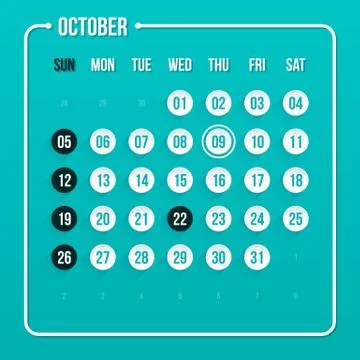 Modern calendar template. October 2014. EPS 10. Stock Illustration