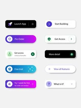 Modern call to action button collection with rounded UI elements, gradient,.. Stock Illustration