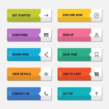 Modern call to action button collection with colorful rectangular UI contro.. Stockillustratie