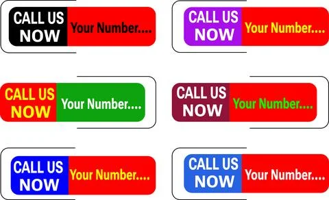 Modern call us now button vector set with colorful icons for business Illustrazione stock