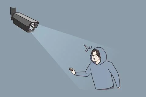 Modern camera detect criminal in light moving Stock Illustration