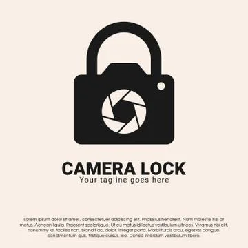 Modern camera lock logo design concept template. Camera logo with padlock イラスト素材