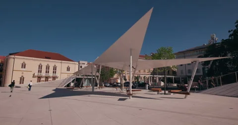 Modern canopy structure at Poljana Square in Sibenik Croatia Video stock 336255954