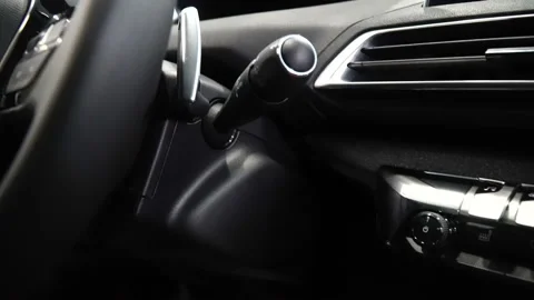 Modern car black interior. Inside automobile. Comfortable car details close up Stock Footage 86743926
