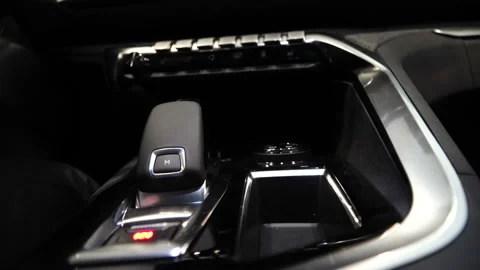 Modern car black interior. Inside automobile. Comfortable car details close up Stock Footage 86746753