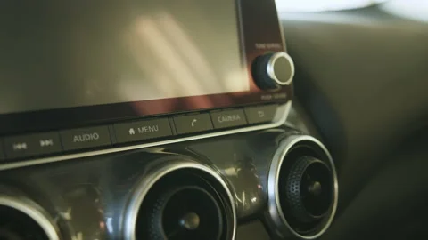 Modern car dashboard. Screen multimedia system. Car detailing. Car display with Video stock 177392317