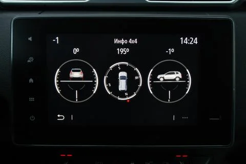 Modern car dashboard. Screen multimedia system. Dashboard with modern 4x4 sys 스톡 사진