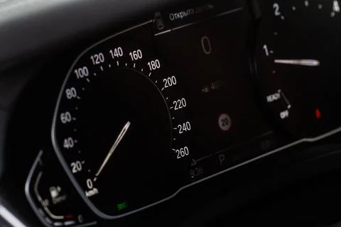 Modern car dashboard with speedometer, tachometer. Car dashboard. Car dashboa Stock Photos