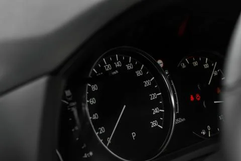 Modern car dashboard with speedometer, tachometer. Car dashboard. Car dashboa Stock Photos