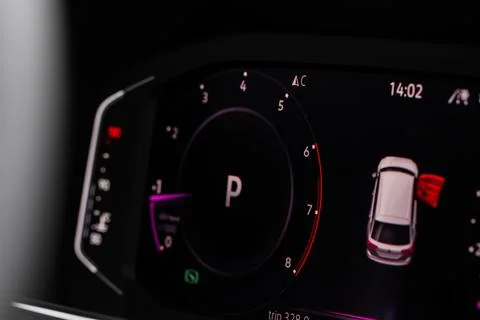Modern car dashboard with speedometer, tachometer. Car dashboard. Car dashboa Stock Photos