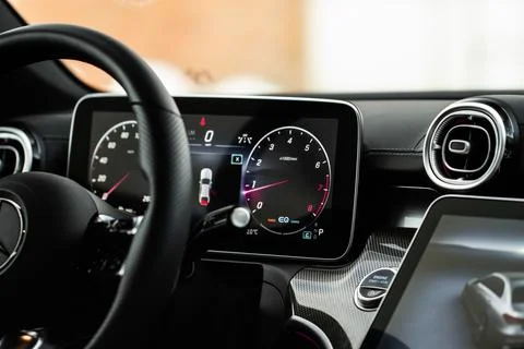 Modern car dashboard with speedometer, tachometer. Car dashboard. Car dashboa Stock Photos