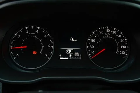 Modern car dashboard with speedometer, tachometer. Car dashboard. Car dashboa Stock Photos