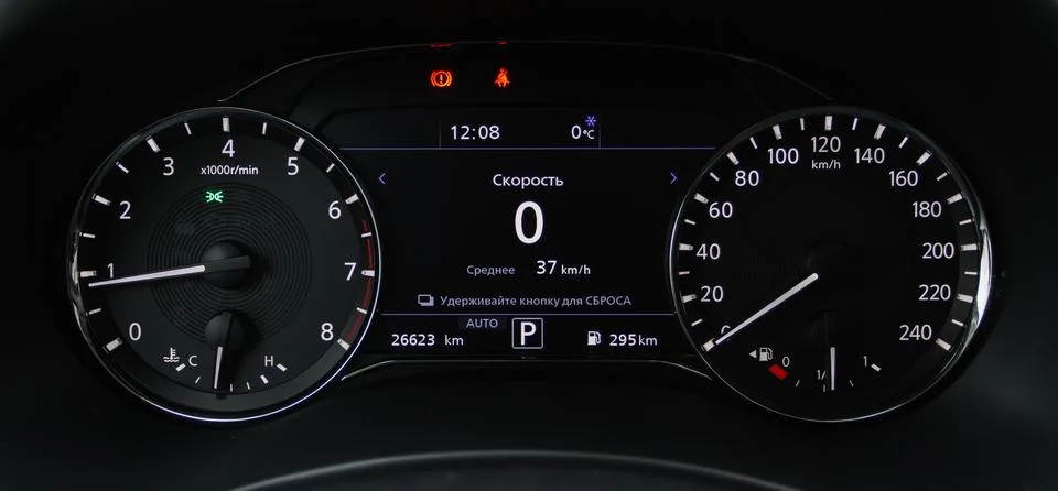 Modern car dashboard with speedometer, tachometer. Car dashboard. Car dashboa Stock Photos