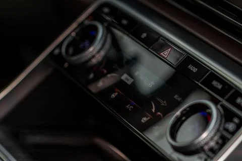 Modern car digital automatic climate control system. Car air conditioning sys 스톡 사진