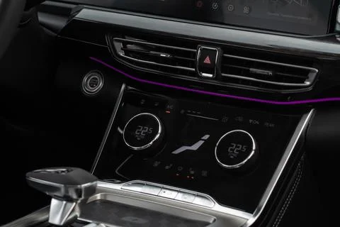 Modern car digital automatic climate control system. Car air conditioning sys Stock Photos