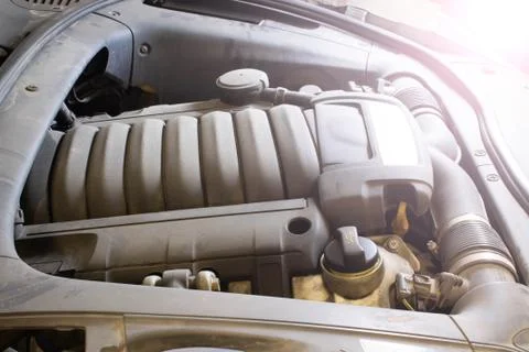 Modern car engine in dust Stock Photos