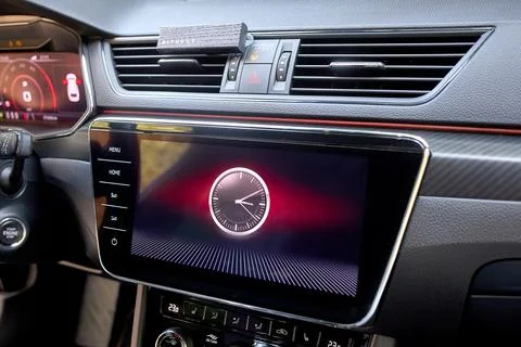 Modern car interior dashboard with digital display Stock Photos