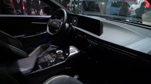 The modern car interior features innovative design elements with technologies Vidéo 295069552