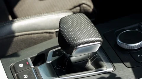 Modern car interior showing automatic gear selector, contemporary design of Stock-Footage 340385587