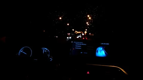 Modern car interior while night drive Stock Footage 89933786