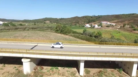 Modern car over old bridge Stock Footage 81215664