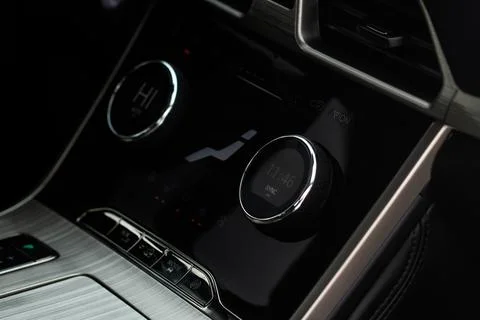 Modern car passengers temperature control. Car air conditioning system button Stock Photos