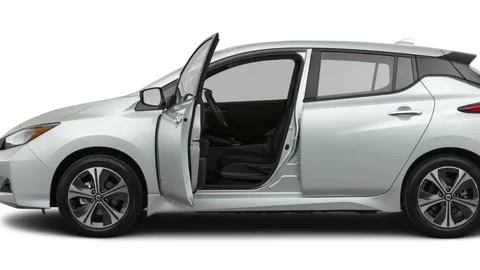 Modern car in studio Brilliant Silver Metallic 2019 Nissan LEAF SV Plus Stock Footage 160073456
