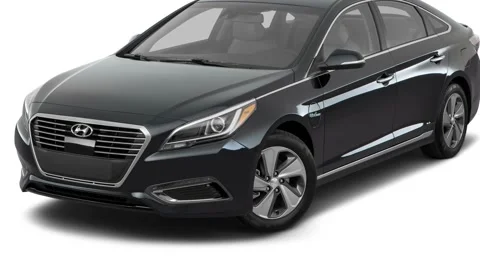 Modern car in studio Eclipse Black 2016 Hyundai Sonata Plug in Hybrid Limited Stock Footage 159868913