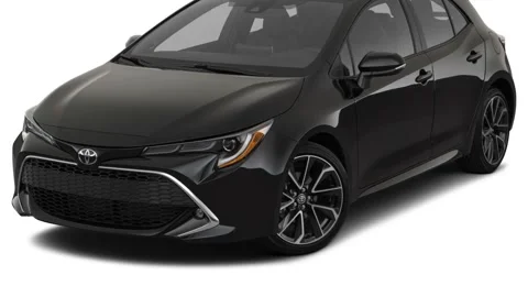 Modern car in studio Midnight Black Metallic 2019 Toyota Corolla Hatchback XSE Stock Footage 160023529