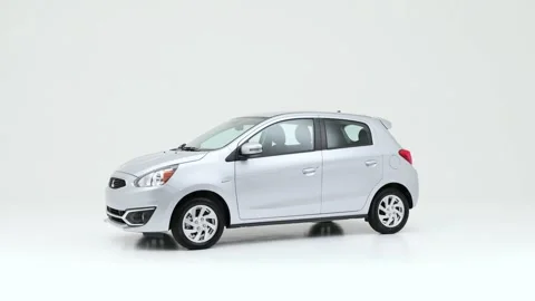Modern car in studio rotation shot Eiger Grey Metallic 2018 Mitsubishi Mirage SE Stock-Footage 159383571
