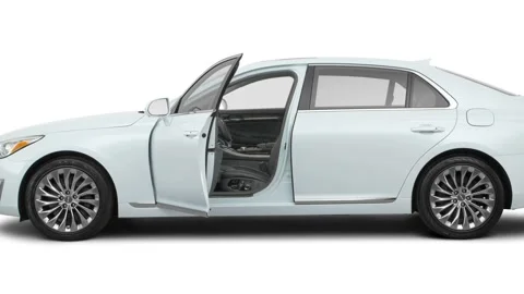 Modern car in studio side view Casablanca White 2017 Genesis G90 3.3T Premium Stock Footage 159927406