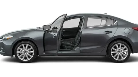 Modern car in studio side view Machine Gray Metallic 2017 Mazda MAZDA3 Touring Stock Footage 159942083