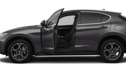 Modern car in studio side view Vesuvio Gray Metallic 2018 Alfa Romeo Stelvio SE Stock Footage 159961961