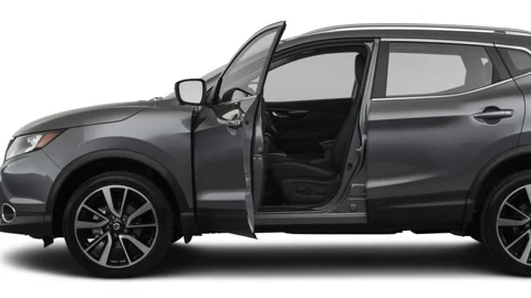 Modern car in studio side view Gun Metallic 2018 Nissan Rogue Sport SL 2018.5 Stock Footage 160021027