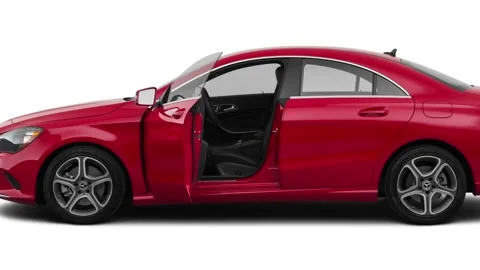 Modern car in studio side view Jupiter Red 2019 Mercedes-Benz CLA-Class CLA250 Stock Footage 160027348