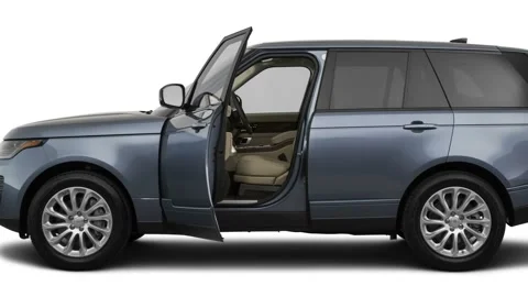 Modern car in studio side view Byron Blue 2019 Land Rover Range Rover LS Stock Footage 160031571