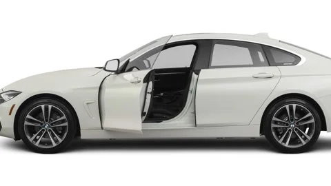 Modern car in studio side view Alpine White 2020 BMW 4-series 430i Gran Coupe Stock Footage 160085147