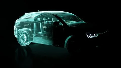 Modern car technology concept with wireframe intersection. 3D rendering Foto stock
