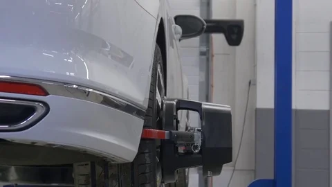Modern car wheel alignment 2 Stock Footage 81097657