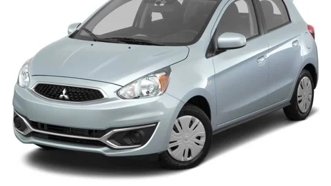 Modern car in white studio front view Starlight Silver 2017 Mitsubishi Mirage ES Stock Footage 159896401