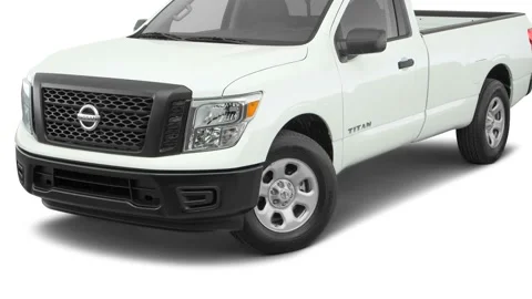 Modern car in white studio front view Glacier White 2017 Nissan Titan S Stock Footage 159936239