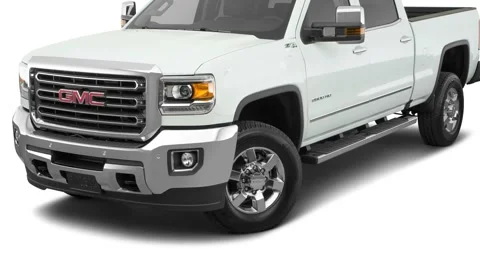 Modern car in white studio front view Billet Argento 2017 GMC Sierra 2500HD SLT Stock Footage 159950267