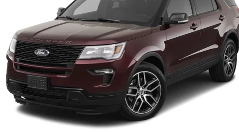 Modern car in white studio front view Burgundy 2019 Ford Explorer Sport Stock Footage 160045041
