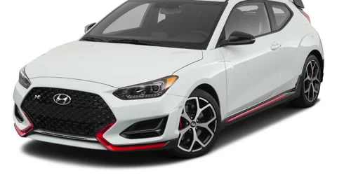 Modern car in white studio front view Chalk White 2019 Hyundai Veloster N Stock Footage 160063506