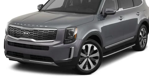 Modern car in white studio front view Everlasting Silver 2020 Kia Telluride S Stock Footage 160084305