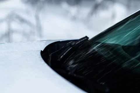 Modern car windscreen wiper. Windshield wiper. Closeup of car windshield wipe Stock Photos