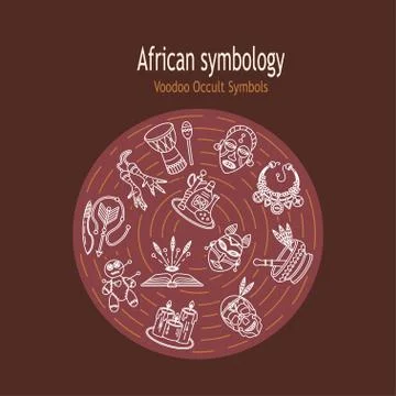 Modern card with voodoo magic vector line icons. Stock Illustration