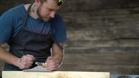 Modern carpenter at work Stock Footage 70923165